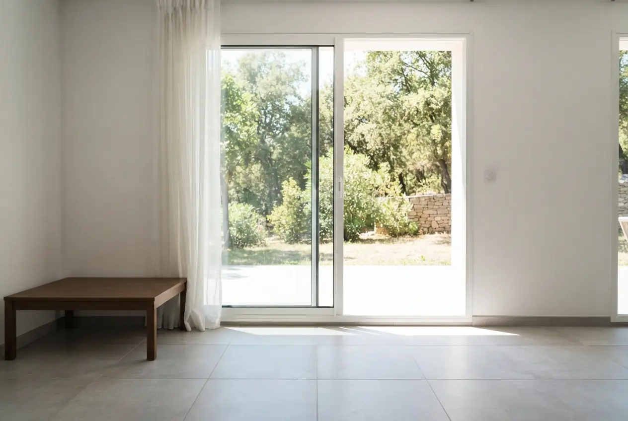 Grandes baies vitrées exposées plein sud dans une villa aux Taillades avant l'étude thermique