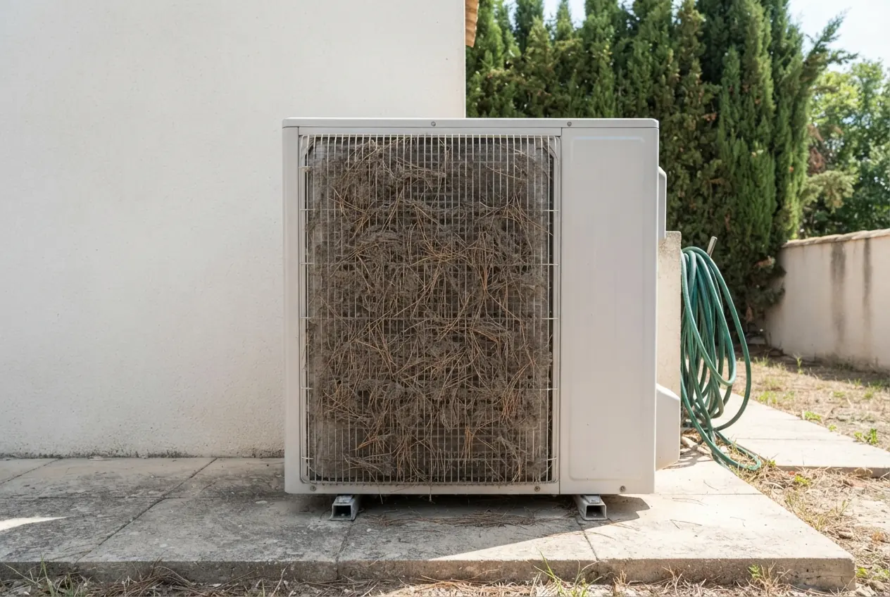 Climatiseur en panne soufflant de l'air tiède chez un habitant de Robion