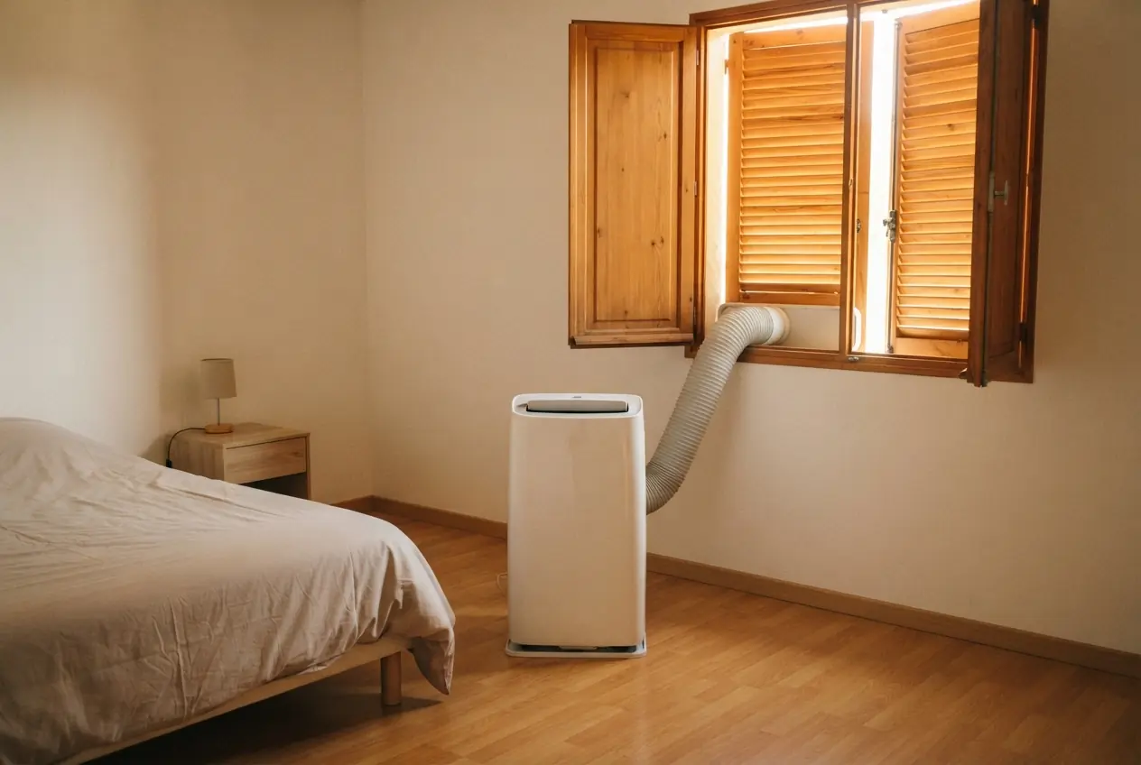 Climatiseur mobile bruyant dans une chambre avant travaux aux Taillades